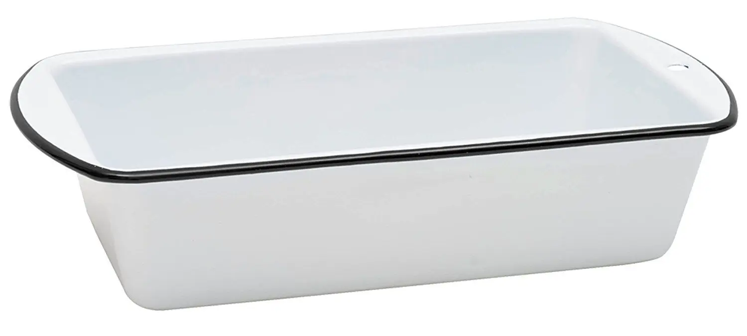 Practical Solid White Color Blue Rim Enamel Loaf Pan