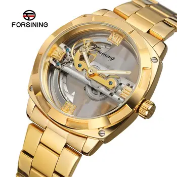 Forsining Double Side Transparent Tourbillion Silver Steel Mechanical Steampunk Creative Automatic Watch Top Brand Luxury Clock