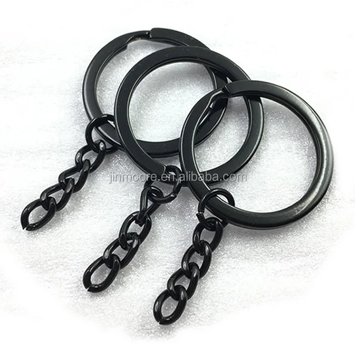 KRC13 Painted Black Metal Flat Split Key Ring With Chain