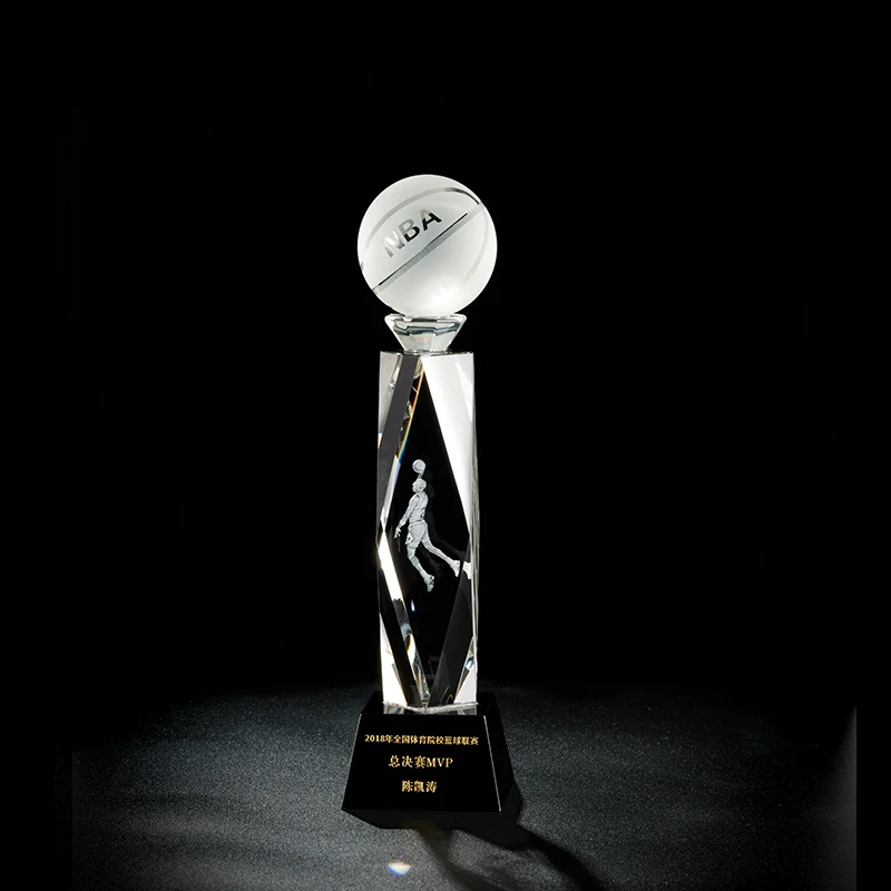 Sandblating Customized Sports Theme Basketball Crystal Trophy Award for Sports Souvenir