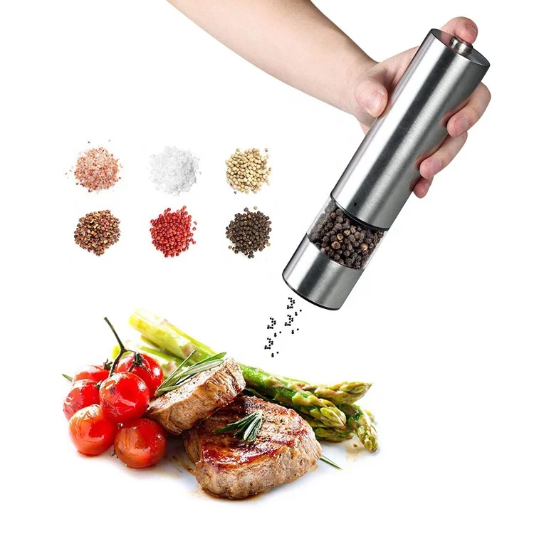Adjustable Thickness Automatic Pepper Grinder Battery with Blue LED Light 70 ml Pepper Grinder