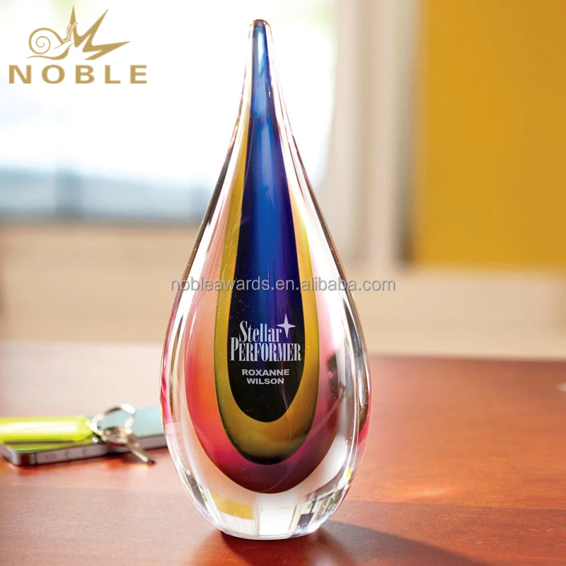 Colorful Version Teardrop Shaped Art Glass Award Trophy for Home Decor