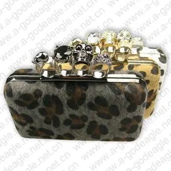 High Quality Leopard Skull Ring Knuckle Clutch Chain clutch bag 2013 Handbag