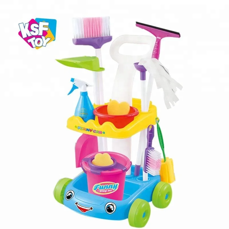 
Развивающая Семейная Игрушка, инструменты для уборки, пластиковая тележка, забавный детский набор для уборки, для ролевых игр 
