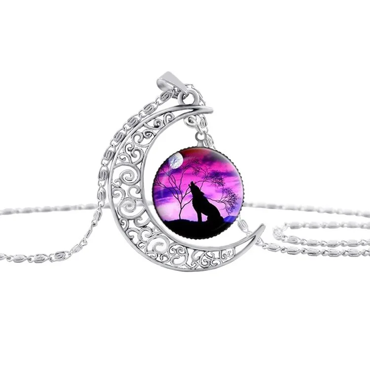 Moon Time Gem Necklace Wolf Totem Retro 
