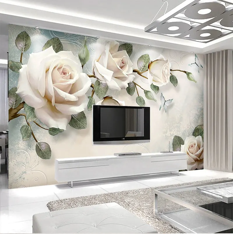 wallpaper dinding 3d white rose flowers| Alibaba.com