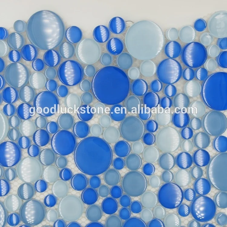 bubble round blue glass mosaic crystal  penny round mosaic tile for swimming pool