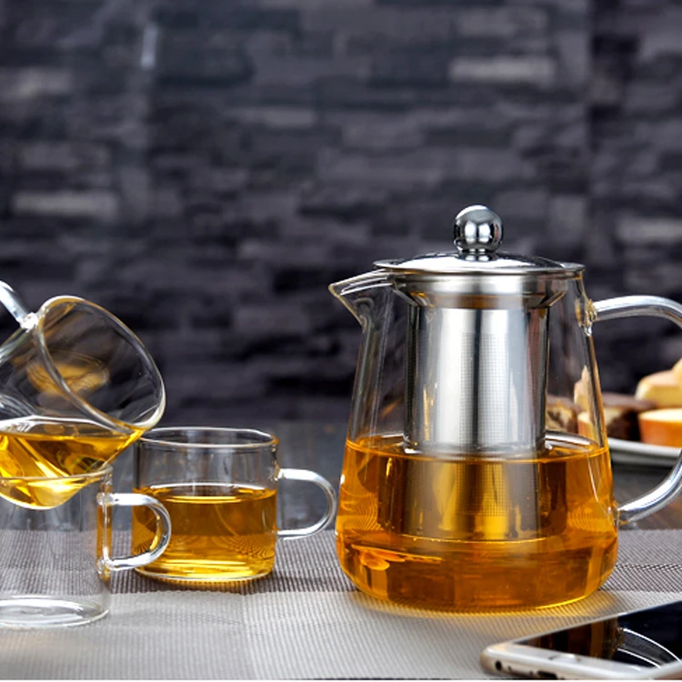 Thai Fancy Small Mini Transparent Glass Teapot Glass Tea Pot Cup Sets with Filter in Lid