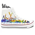Wen Original Shoes Hand Painted Sneakers Design Custom New York City Skyline Women Men s High