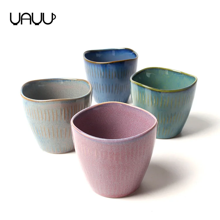 FENN high- end product reactive effect irregular rimmed ceramic cup glazed coffee mug FYXW001-QRB001-180