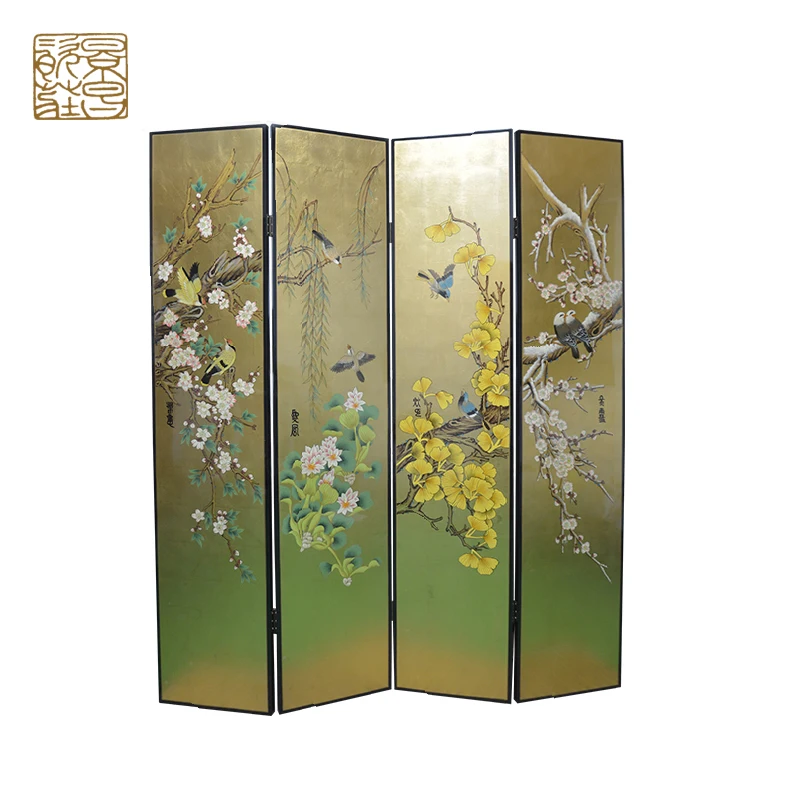 Exquisite Flower Pattern on the Back of the Bamboo Pattern Retro Chinese Wood Screen Folding Screen