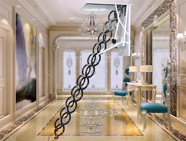 12-Step Combination Structure Metal Telescopic Attic Ladders with Wood Frame Stable and for House Loft Use