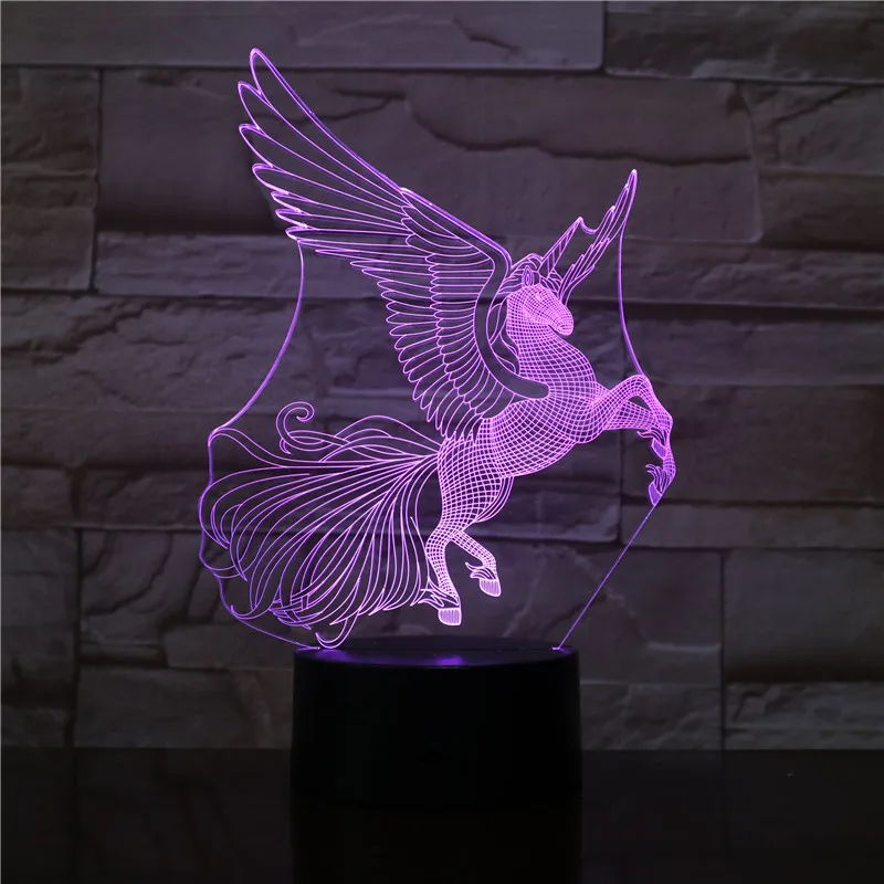 2019 Best Seller 3D Night Light Unicorn Pattern 7 Color Change LED Illusion Table Desk Lamp With Acrylic Plate