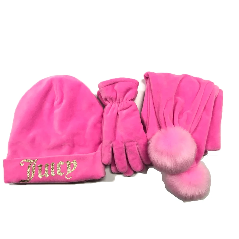 Winter girl hat gloves scarf three-piece factory direct winter warm knit hat scarf
