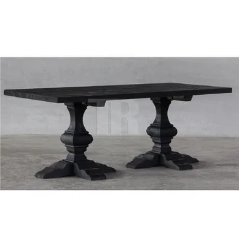 reclaimed elm handmade long dark charcoal black dining table