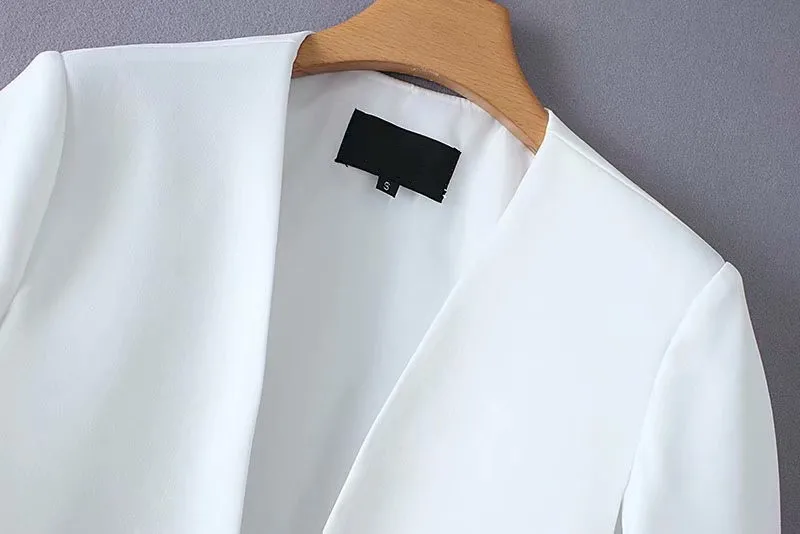 Блейзер Женский с V-образным вырезом, элегантная верхняя одежда для офиса, повседневный шикарный топ с открытым стежком, черный и белый цвета, Y11936