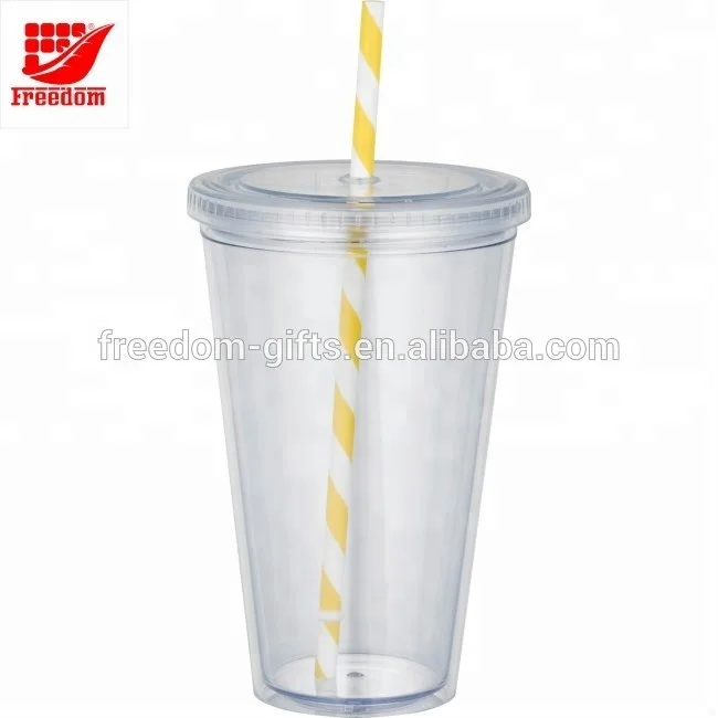 Рекламные подарки, стакан с двойной стенкой и соломинкой