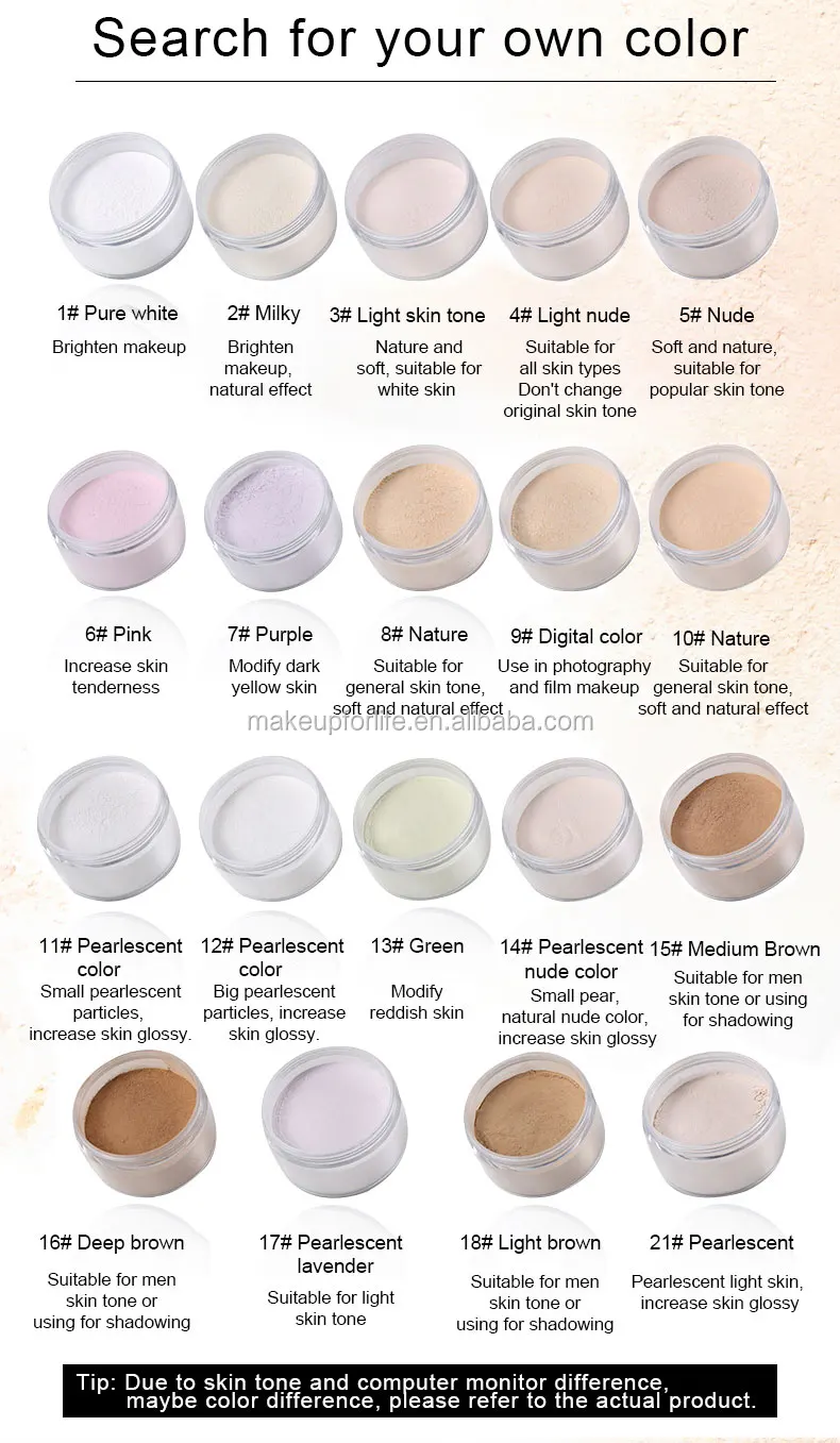 Full Coverage Cream Foundation Face Powder Makeup Light Medium and Tan Skin Tones Finish and Shine Control Loose Setting Powder