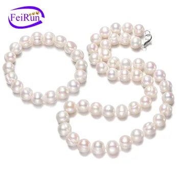 FEIRUN 11-12mm off round AA 20'' latest design freshwater pearl set jewelry, elegent pearl jewelry set