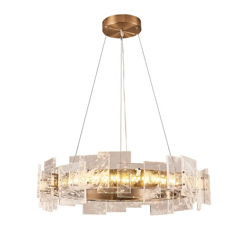 Simig Lighting Custom Large Unique Circle Circular Hallway Bronze Chandelier Luxury Crystal Glass Led Pendant Light