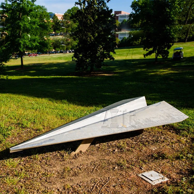 Outdoor Garden Art Polished Metal Aircraft Statue Stainless Steel Airplane Sculpture