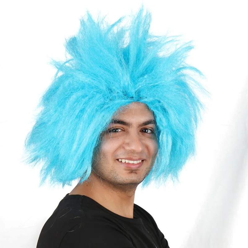2 X BLUE SPIKEY WORLD BOOK DAY THING 1 WIG FANCY DRESS COSTUME UNISEX AFRO UK - Foto 12
