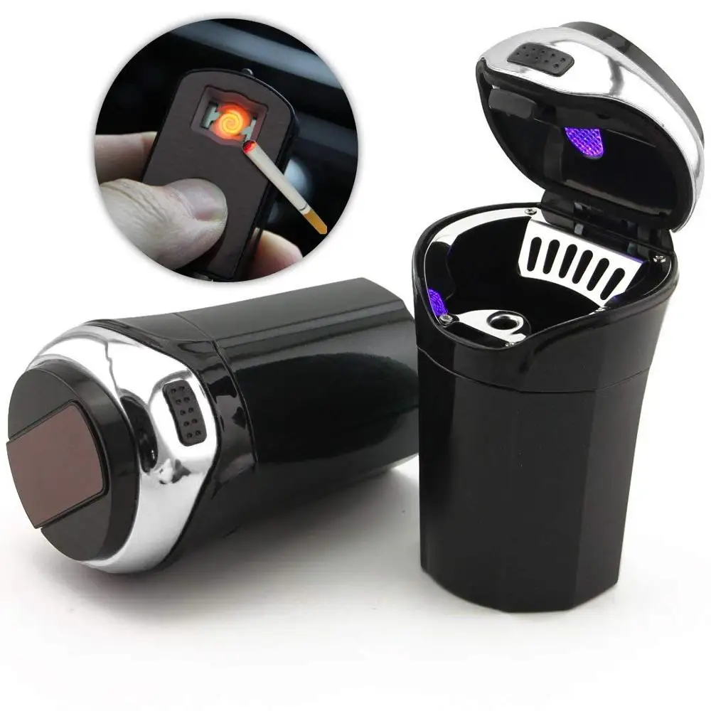 Car Ashtray,Easy Clean Up Detachable Stainless Car Ashtray With Lid Blue Led Light And Removable