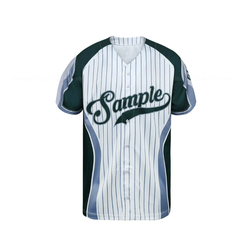 green and white striped baseball jersey