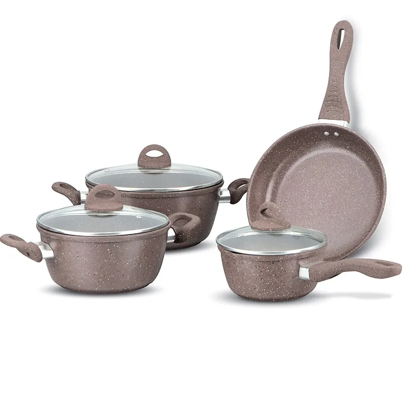 7pcs Cookware Set Pan Pot Non Stick Saucepan Frying Pan Carbon Steel Glass Lid 