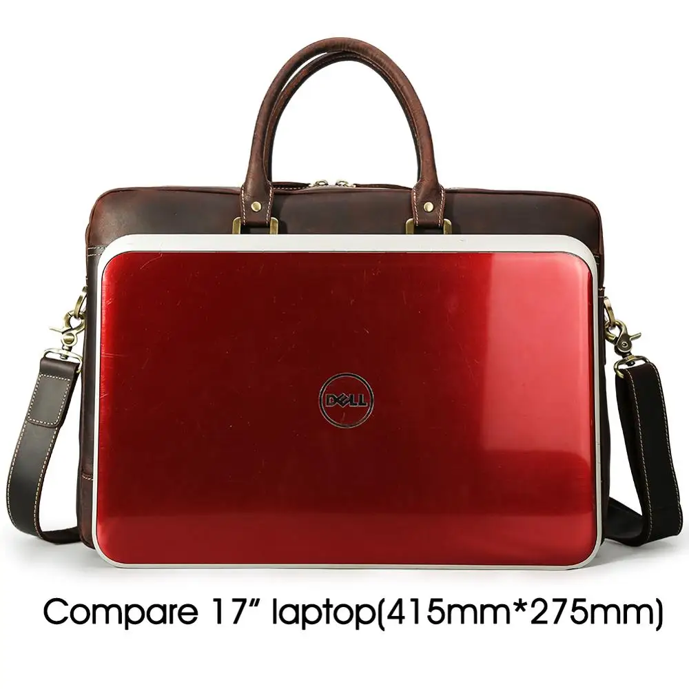 Vintage Crazy Horse Leather Men Briefcase Retro Genuine Leather 17 Inch Laptop Briefcase Bag