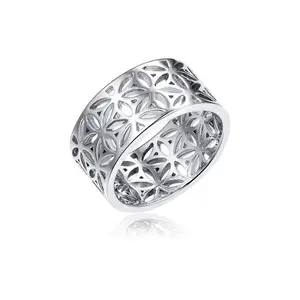 Keiyue Zircon Hollow Flower Wide Band Ring with Channel Setting 925 Silver Plated Certified Fashion Jewelry for Women