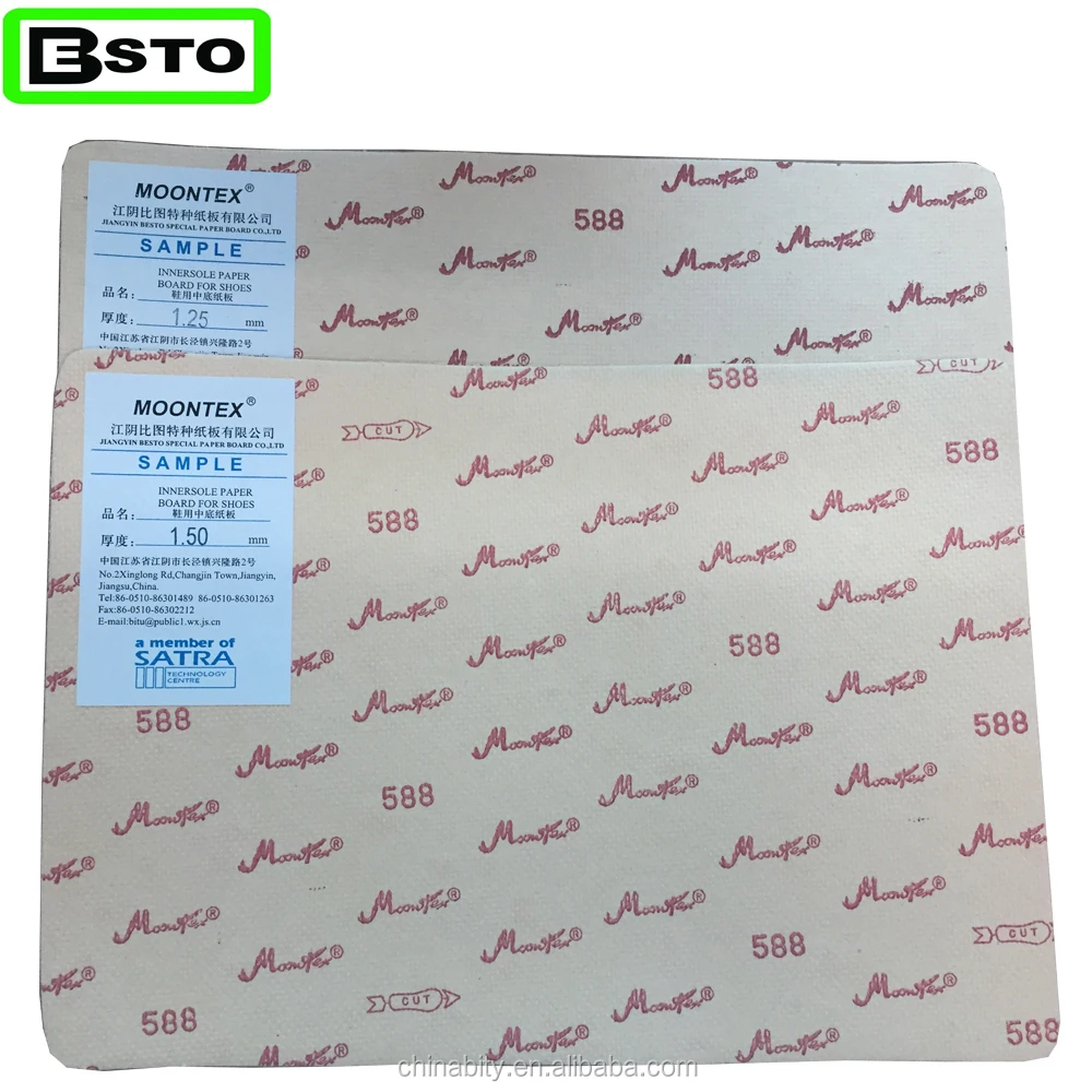 Jiangyin besto china Moontex 588 high quality Insole Paperboard (insole sheet, shoe insole paper board)