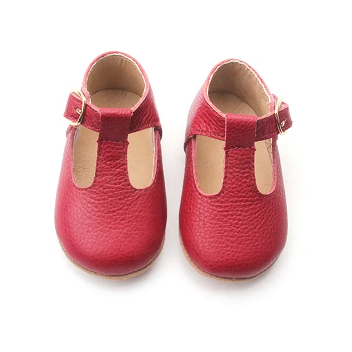 Popular Christmas Red Leather Prewalker Baby Girls T Bar Dress Shoes In Bulk