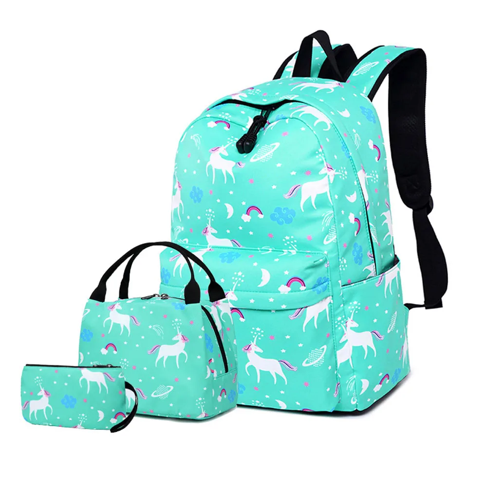 Wholesale Cute Design Cartoon Schoolbags Kids Book Bag with Lunch Bag and  Pencil Bag Unicorn Backpack for Kids Girls