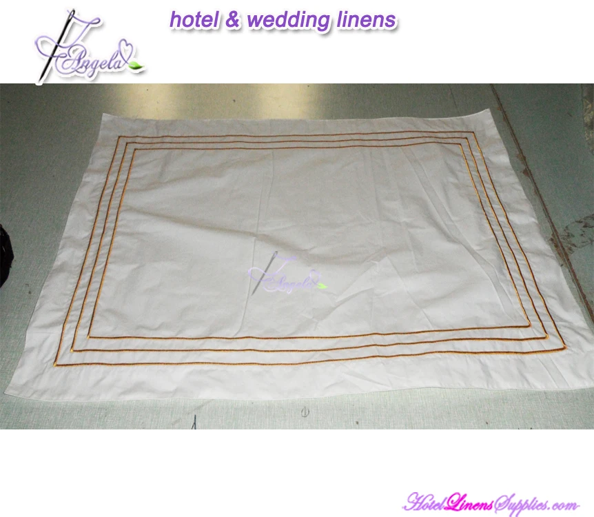 Простой белый сатин отель Оксфорд стиль пользовательского вышитые наволочка с вышивкой границы