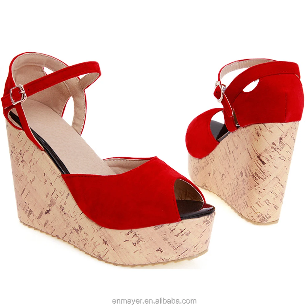 Source Wholesale high quality station fabric upper patch cork covered heel  girls wedge sandals on m.