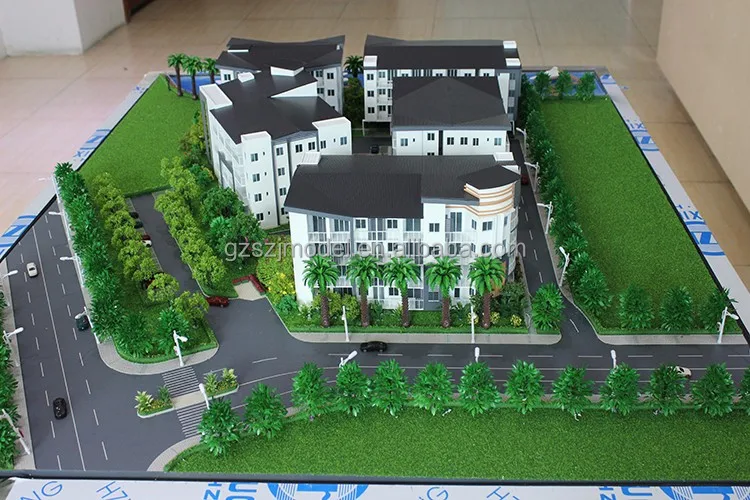 
 3d-архитектура физических моделей с моделями деревьев, автомобилей и мебели  