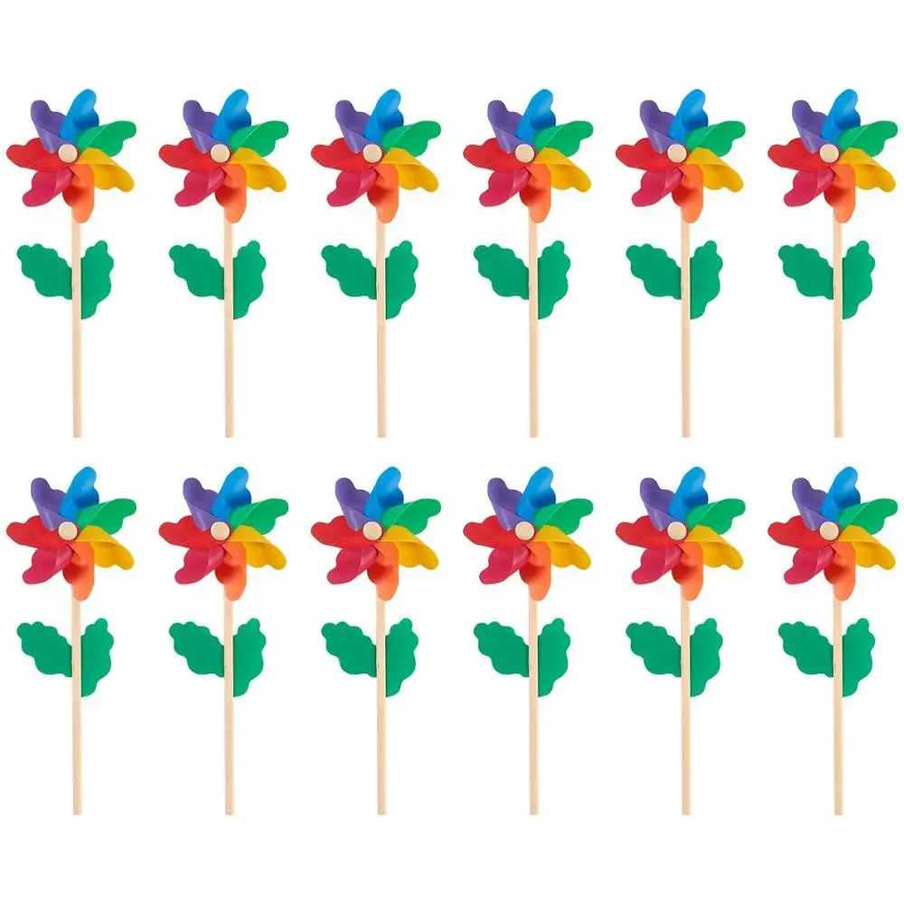 
Цветные радужные лезвия Pinwheels с деревянной палочкой пластиковые pinwheel 