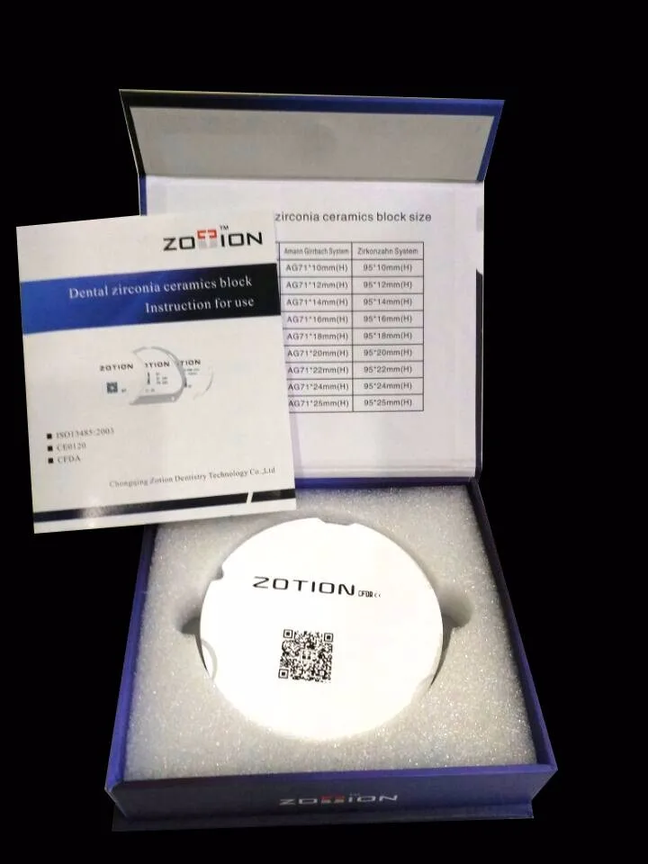 
 Китай zotion cad cam стоматологический циркониевый диск  