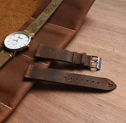 Custom 20mm 22mm 24mm 26mm Handmade Vintage Brown Soft Genuine Calf Leather Watch Strap Band