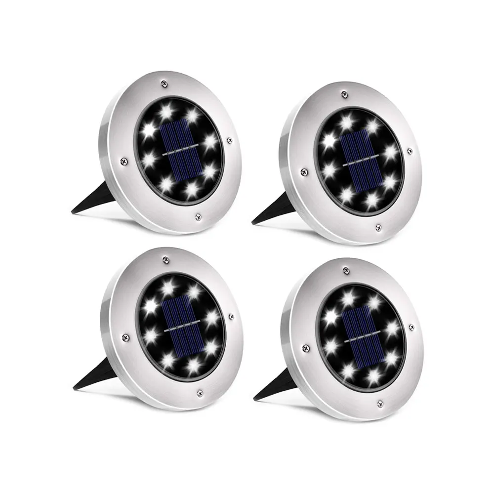 8 LED IP65 Waterproof Solar Powered Disk Lights for Garden