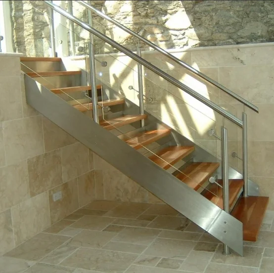 Outside Modern Staircase Open Riser Solid Wood Stair
