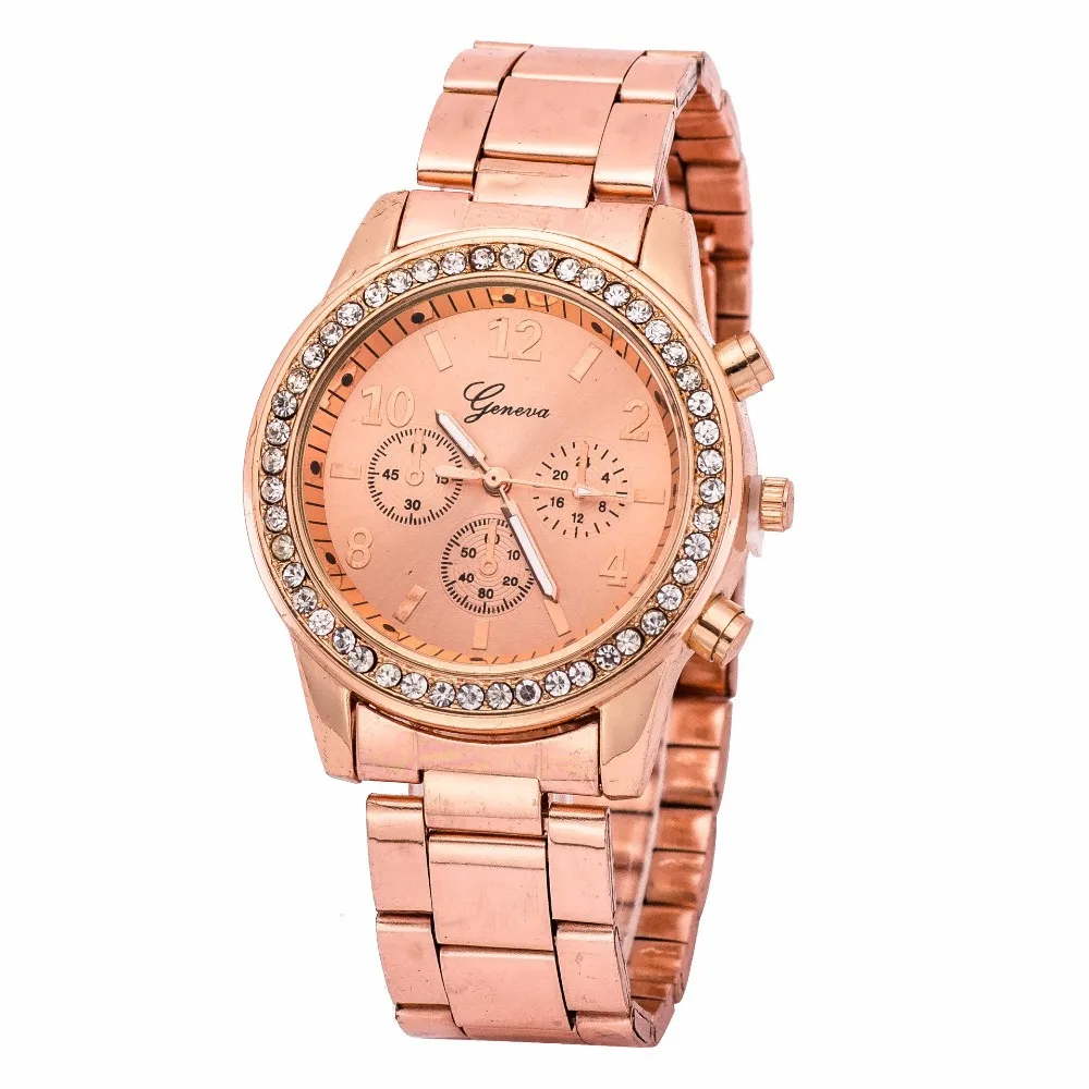 geneva quartz watch rose gold