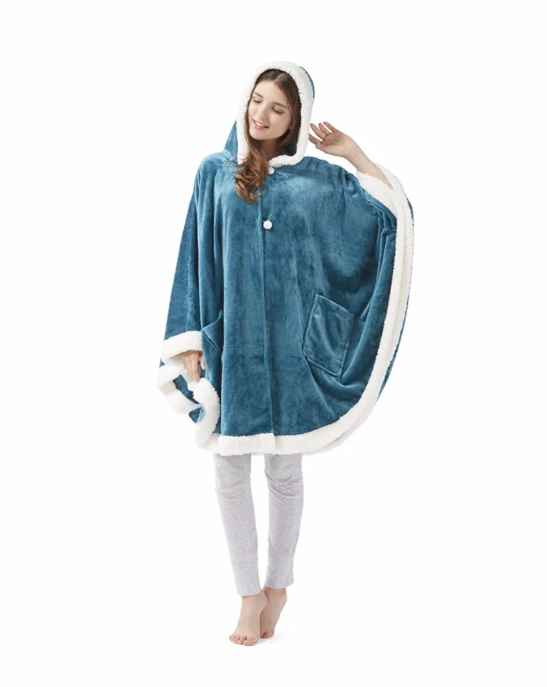Kids Adults Cape Cloak Plush Hooded Throw Wrap Wearable Blanket Sherpa Trim Tv Sofa Poncho Blanket Buy Thick Sherpa Blanket