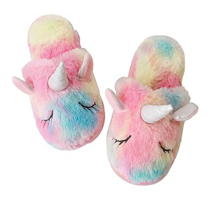 Girls Unicorn Slippers Cute Fluffy Slippers Warm Plush Indoor Outdoor Home Slippers Non-Slip Shoes 