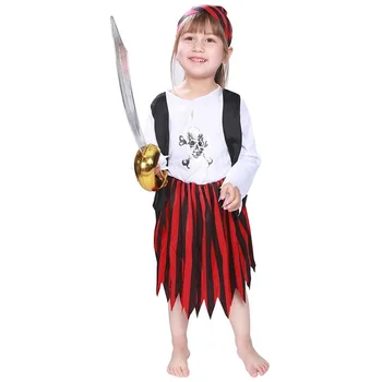 RTS Halloween cospaly dress for children girls child Pirate Girl costume fancy dress with headscarf 4 size