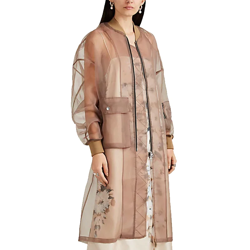 OEM Service Women New Spring Style Design  Latest Custom Organza Oversized Bomber Thin Jacket