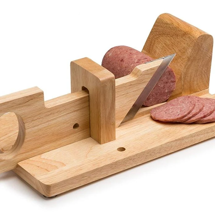 bamboo sausage slicer wood salami guillotine