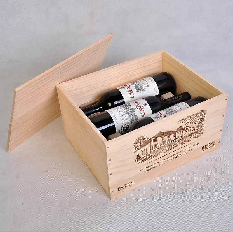 Новый стиль соснового дерева винная коробка деревянная Подарочная для 6 винных