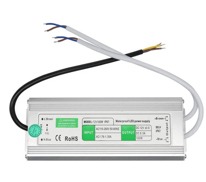 Outdoor 12V 100W IP67 Waterproof Single Output SMD 3528 5050 5730 RGB Strip LED Driver Power Supply Adapter CE for